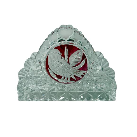 VTG Hofbauer Byrdes Amaris German Lead Crystal Napkin Holder Cranberry Red Birds - Picture 5 of 9
